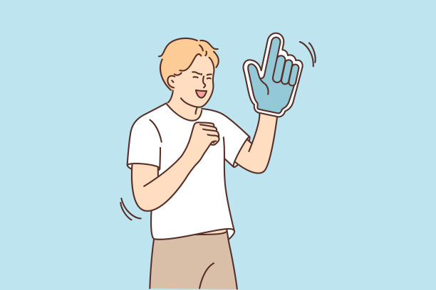 男人是运动队的粉丝，带着巨大的手套去体育场看足球或棒球比赛图片下载