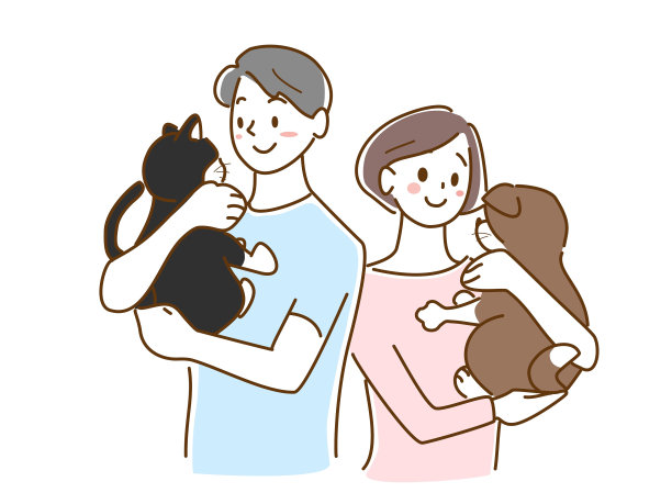 一个男人和一个女人抱着一只狗和一只猫图片下载