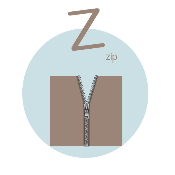 矢量插图Zip与字母字母Z大写或大写字母儿童学习实践ABC图片下载