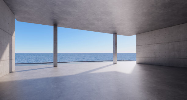 空房间，阁楼式建筑可以用来装饰和添加图片内外，使其更美观，并在工作时看海景图片下载