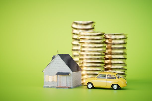 为房子和汽车买保险。三维渲染图片下载