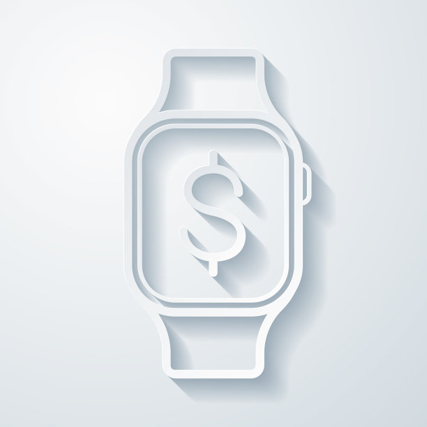 带有美元符号的智能手表。空白背景上剪纸效果的图标图片下载