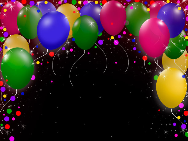 彩色明亮的气球在黑色的横向背景上。图片下载
