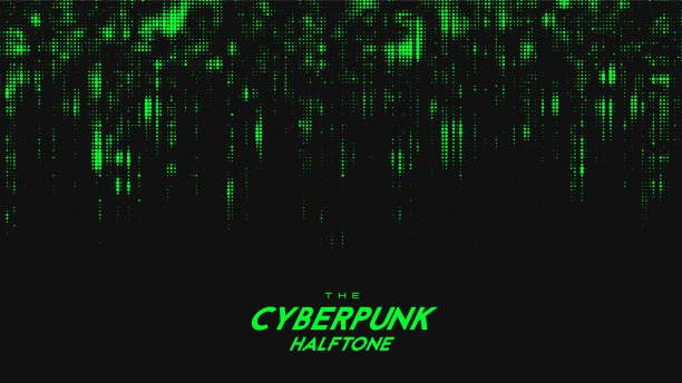 抽象矢量绿色赛博朋克半色调声波。擦伤点纹理元素。图片下载