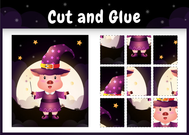 儿童棋盘游戏剪和粘一个可爱的猪图片下载