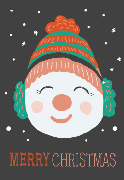 彩色手绘圣诞贺卡与雪人图片下载