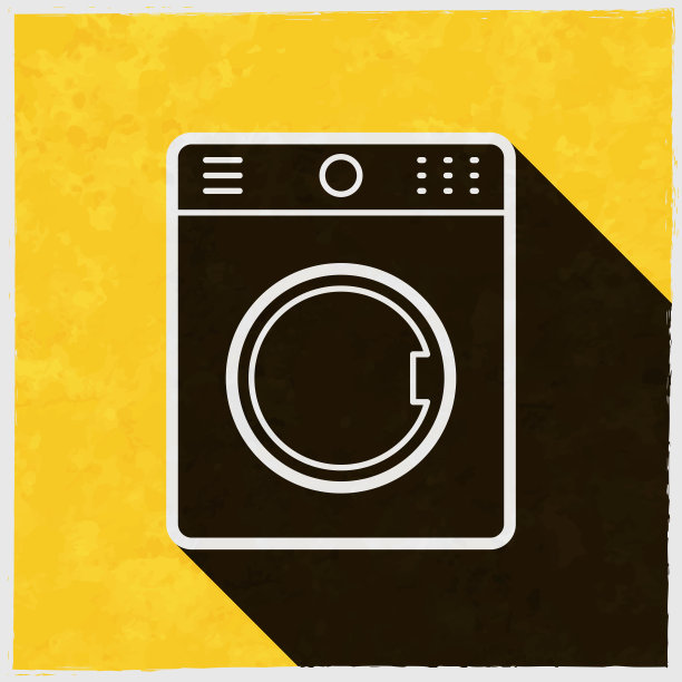 洗衣机。图标与长阴影的纹理黄色背景图片下载