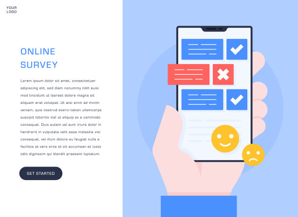 在线调查平面设计插图。手机屏幕概念。图片下载