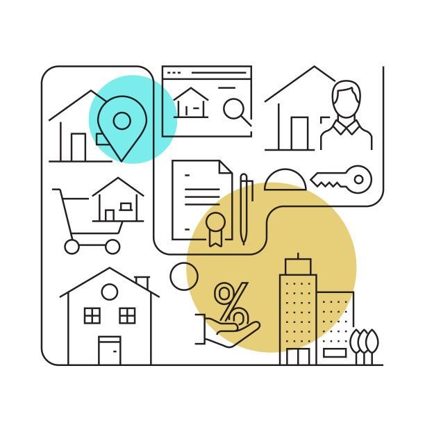 房地产相关矢量横幅设计概念，现代线条风格与图标图片下载
