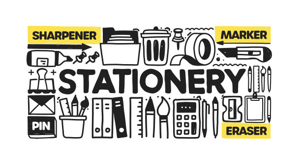 文具对象和元素。矢量涂鸦插图收集。手绘图标集或横幅模板图片下载