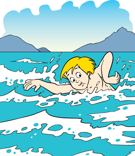 男孩游泳的矢量插图图片下载