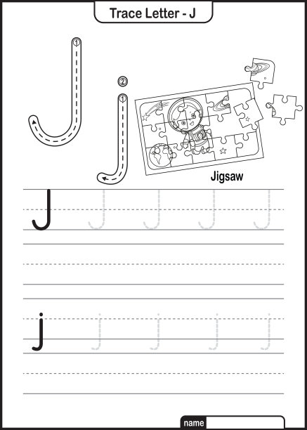字母跟踪字母A到Z学龄前工作表与字母J拼图Pro矢量图片下载