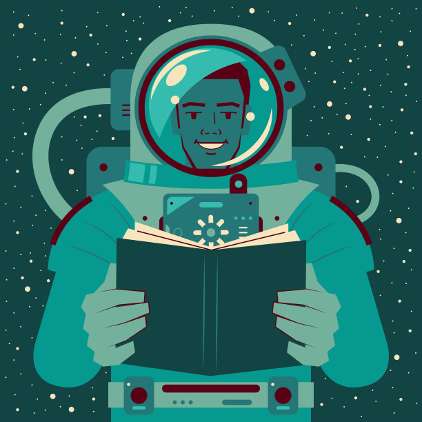 微笑帅气的非裔美国宇航员(宇航员)在外太空看书;永远不要停止学习;投资自己;知识就是力量;阅读带你离开这个世界图片下载