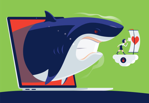 愤怒的鲨鱼通过笔记本电脑跟踪女人图片下载