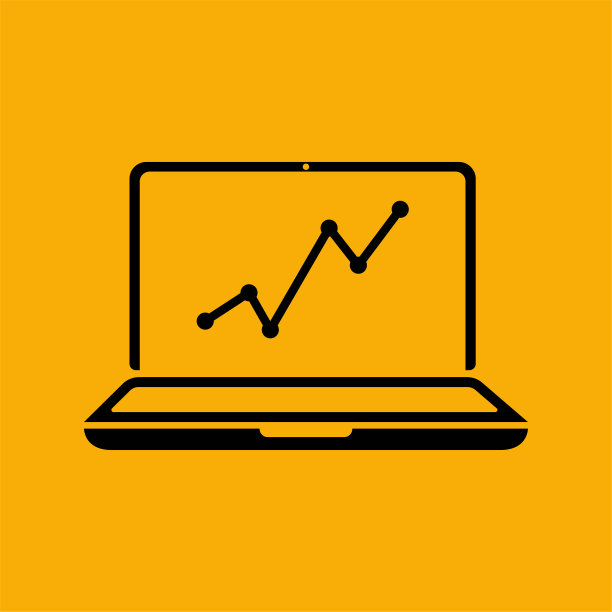 带有统计数据的笔记本电脑图标，以及黄橙色背景上的进化图。图片下载