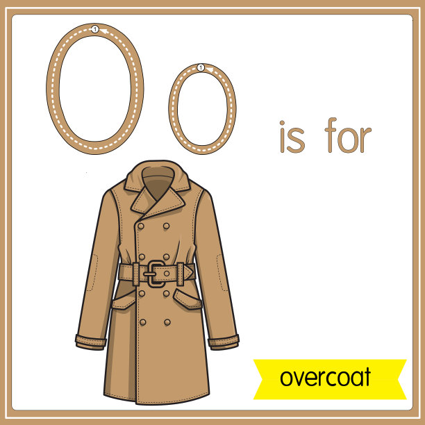 矢量插图学习字母为儿童与卡通形象。字母O代表大衣。图片下载