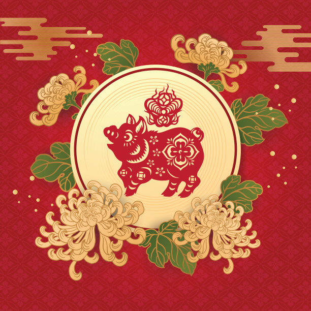 猪2019，猪剪纸，猪年，2019，新年快乐，中国新年图片下载