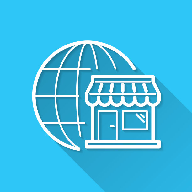 在线购物。图标在蓝色背景-平面设计与长阴影图片下载