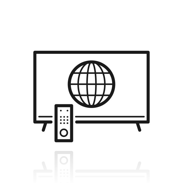 带地球仪的电视。白色背景上反射的图标图片下载