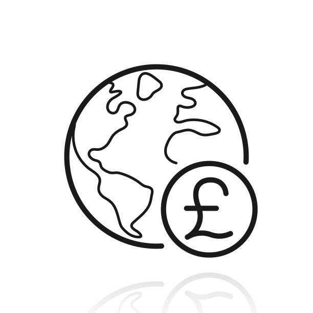 带磅号的地球。白色背景上反射的图标图片下载