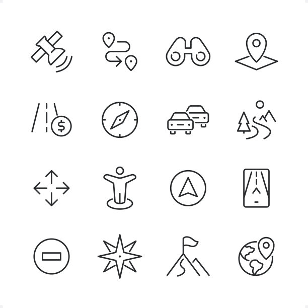 导航-像素完美线图标集，可编辑笔画重量。图片下载