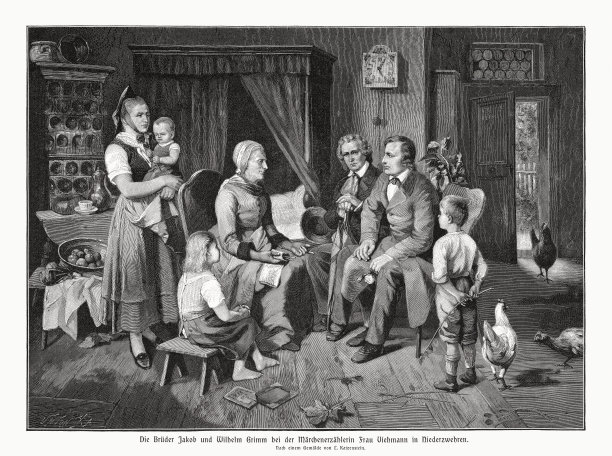 格林兄弟拜访多萝西娅·维曼，木版，1890年出版图片下载