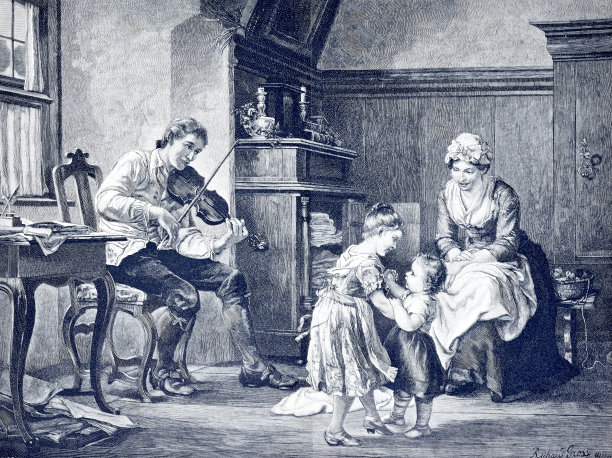 第一堂舞蹈课，爸爸为他的孩子拉小提琴图片下载