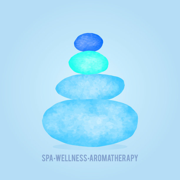 水彩蓝色和绿松石彩色平衡的石头。美容中心，水疗中心和健康理念。设计元素,模板。图片下载