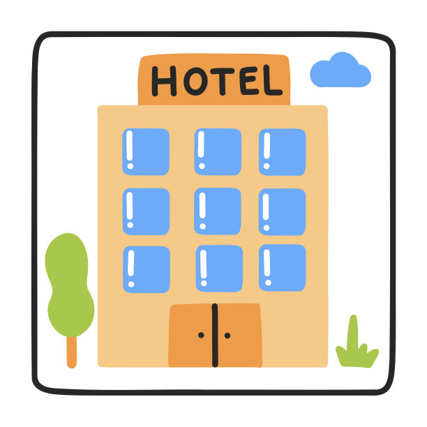 卡通风格的酒店建筑插图。图片下载