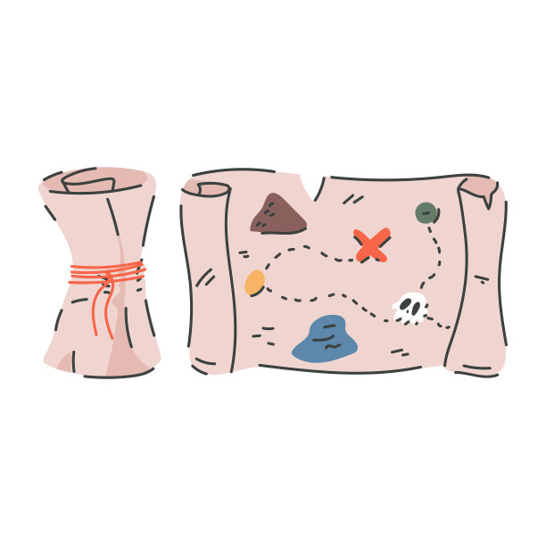 宝藏海盗地图矢量卡通插图孤立在白色背景。图片下载