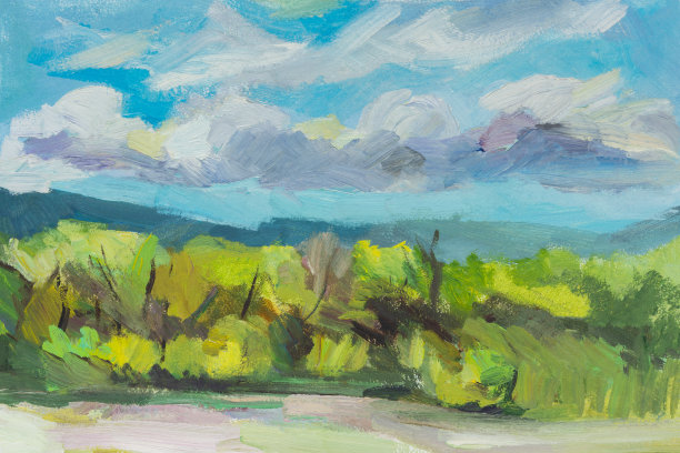 森林云雾油画图片下载