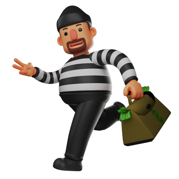 盗贼3D卡通设计偷了一袋钱图片下载