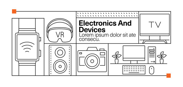 电子和设备线图标集和横幅设计图片下载