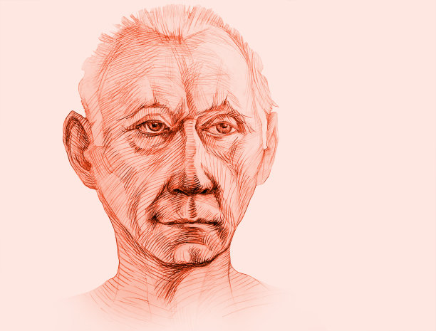 插图深褐色铅笔画肖像的人短发和富有表现力的看在白色背景图片下载