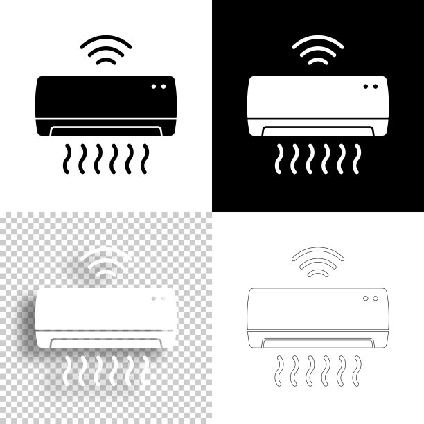 智能空调。图标设计。空白，白色和黑色背景-线图标图片下载