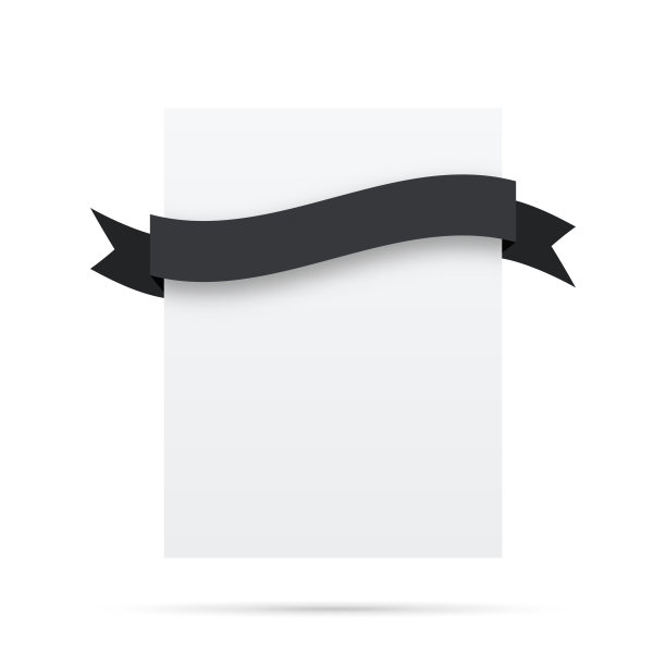 黑色丝带上的空白白色标签-设计元素图片下载
