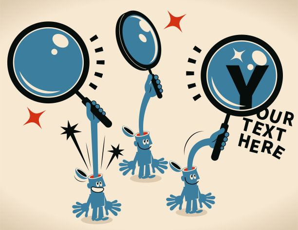 Hand with magnifying glass coming out of a man’s open head (keeping an open mind), looking and observing, searching and finding图片下载