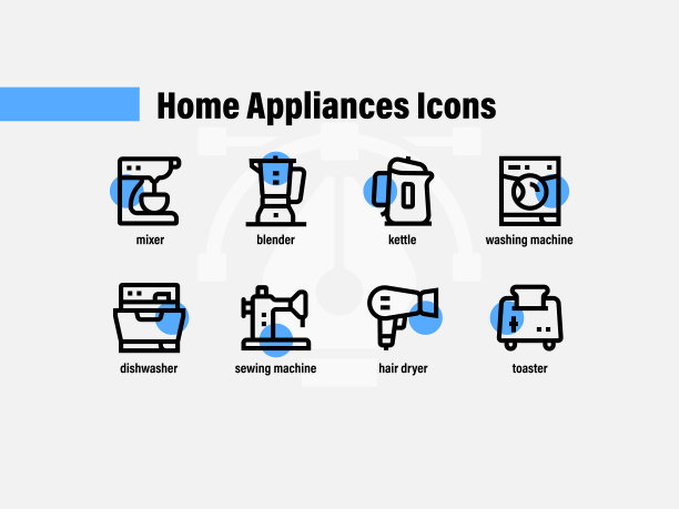 粗体线条和简单的家用电器图标图片下载