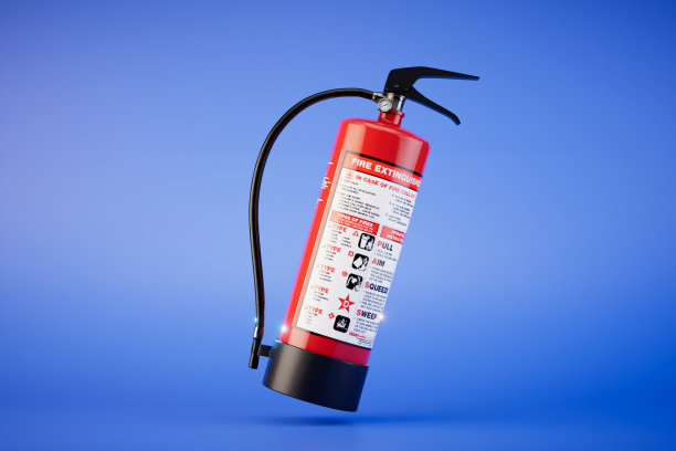 灭火器被隔离在蓝色背景上。三维渲染图片下载