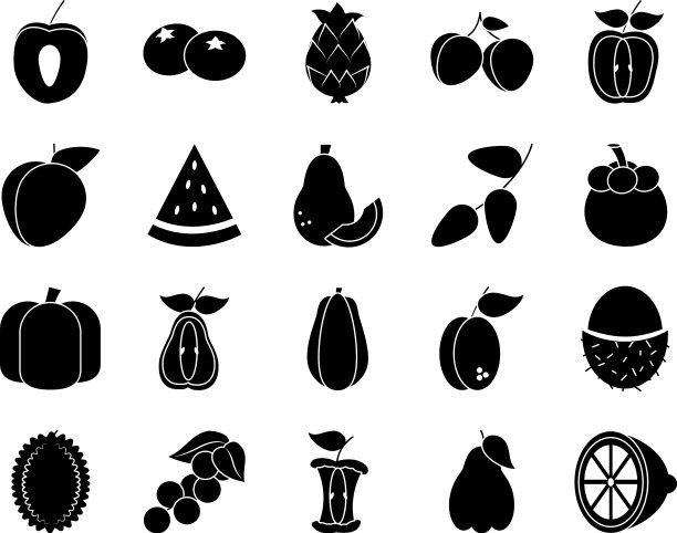 南瓜和异国水果图标设置剪影图片下载
