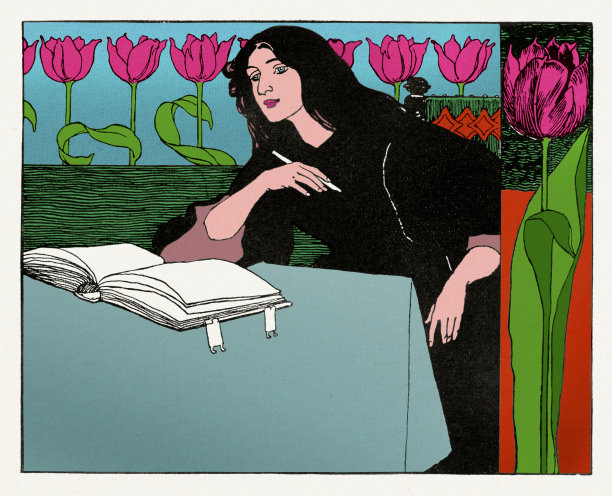 妇女写作和阅读《新艺术》一书，1897年图片下载