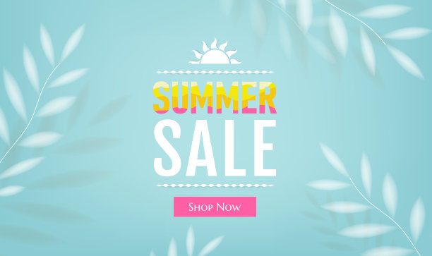 出售横幅与棕榈树叶框架蓝色背景图片下载