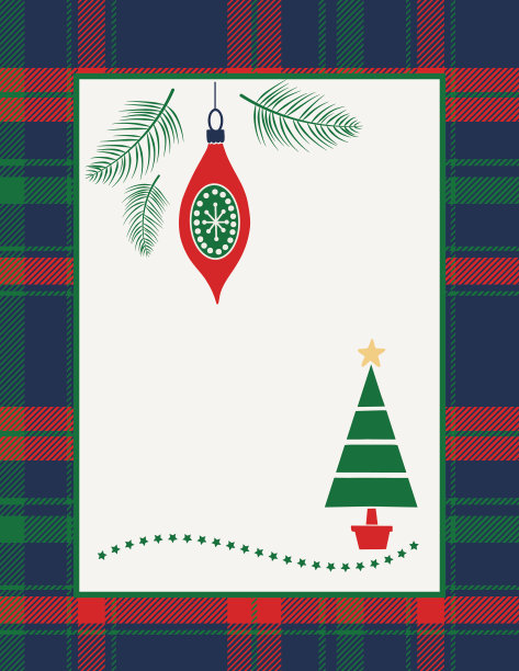 圣诞派对邀请模板与装饰和格纹边界图片下载