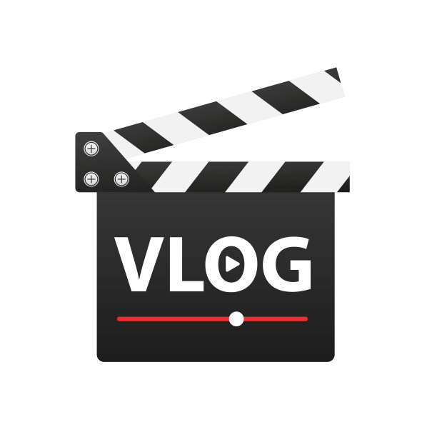 视频博客。视频博客。黄色背景的电影板。电影唠唠叨叨的。视频博客logo，视频日志logo。博主。流符号记录视频符号。媒体播放器。矢量图图片下载