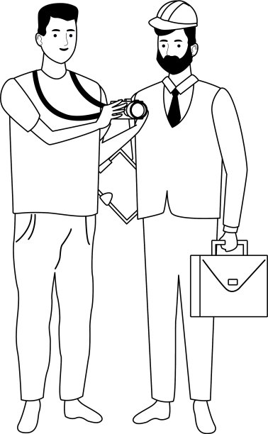 专业的工作人员夫妇微笑卡通图片下载