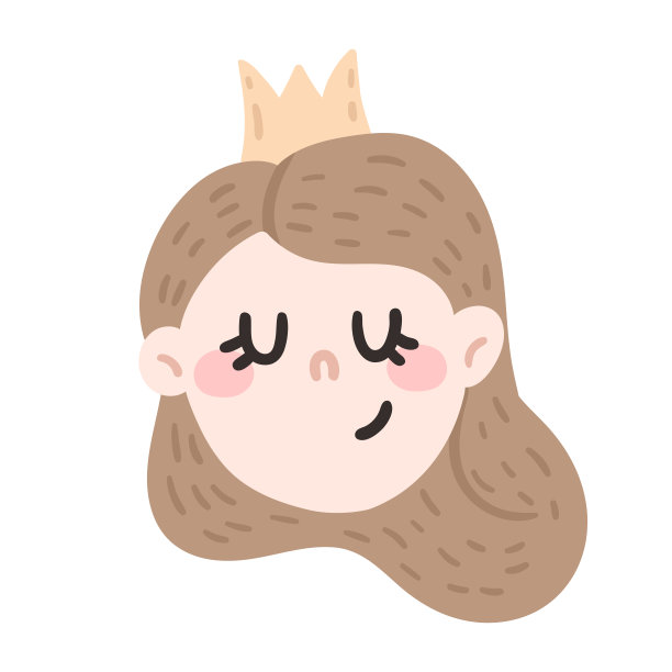 可爱的微笑公主女孩与皇冠，棕色的头发和粉红色的脸颊图片下载