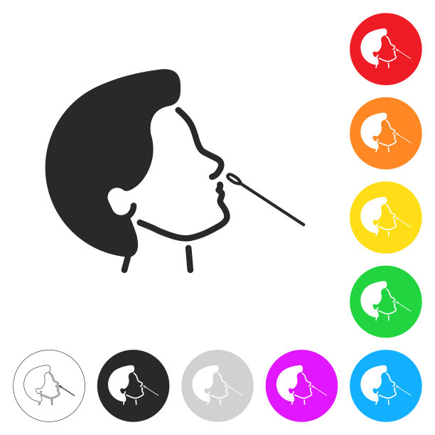 鼻拭子测试。按钮上不同颜色的平面图标图片下载