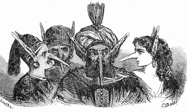 三个男人和一个女人长着长鼻子和长耳朵图片下载