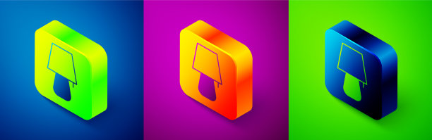 等距台灯图标孤立在蓝色紫色上图片下载