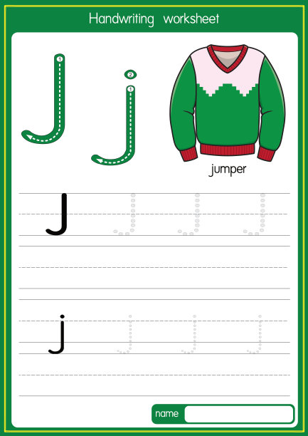 矢量插图，用字母J大写字母或大写字母为儿童学习练习ABC图片下载